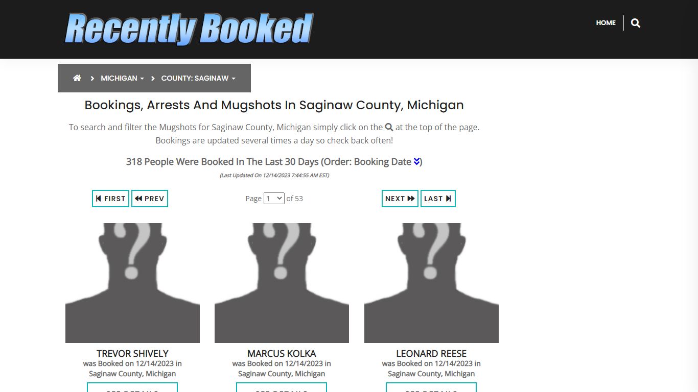 Bookings, Arrests and Mugshots in Saginaw County, Michigan